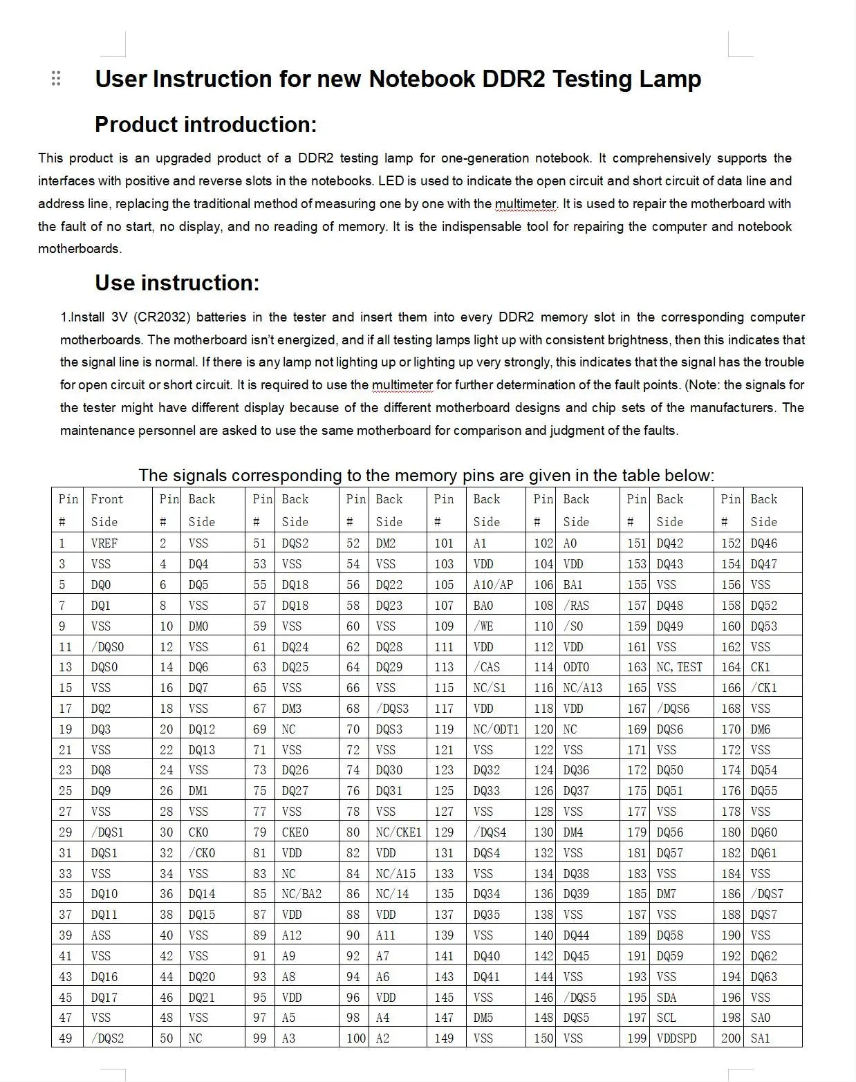Carte de test d'analyseur de diagnostic SDRAM SO-DIMM, carte de test LED pour ordinateur portable, testeur de connecteurs de mémoire DDR2 DDR3 DDR4 DDR5