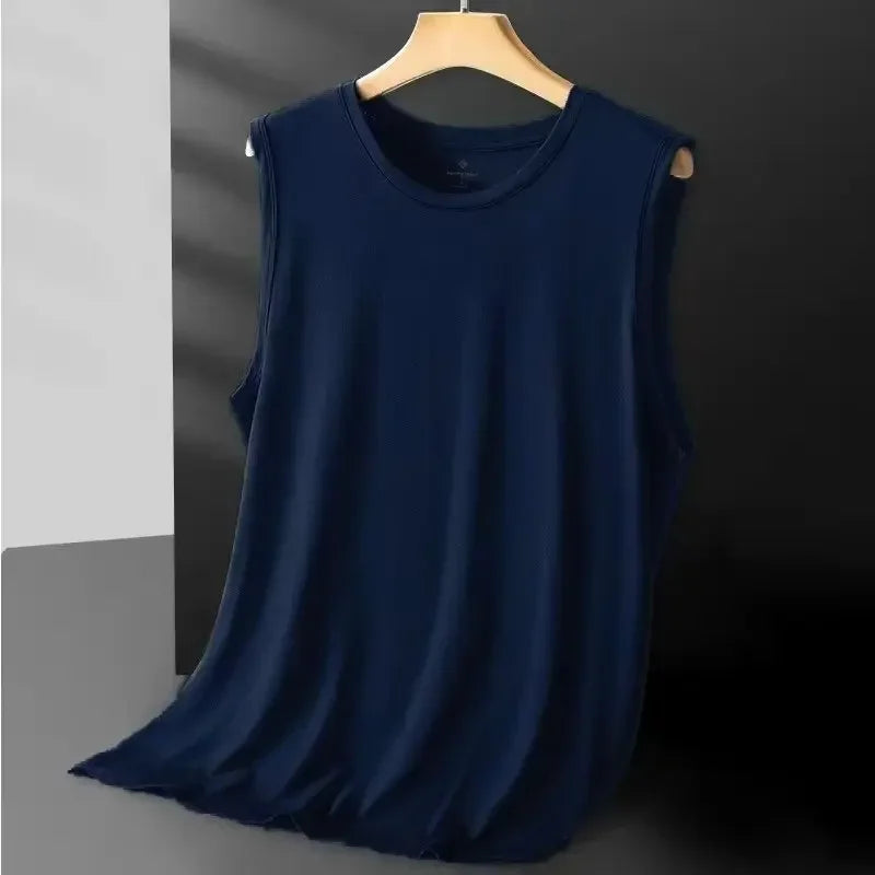 Gilet en maille de soie glacée pour hommes, vêtements de sport légers d'été, T-shirt sans manches, débardeur décontracté, vêtements d'extérieur à la mode
