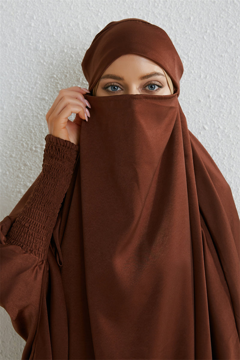 Abaya musulman à capuche manches smockées une pièce Robe de prière femmes Jilbab vêtements islamiques dubaï saoudien Robe noire modestie turque