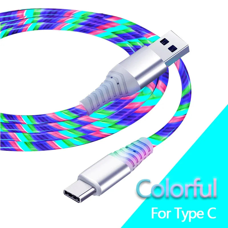 Câble USB Lumineux 7A — Charge Rapide Micro USB & Type-C LED Streamer
