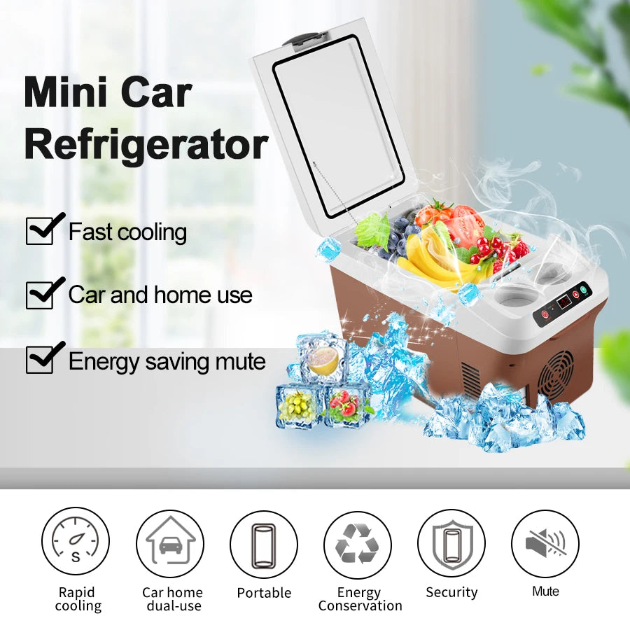 Mini réfrigérateur portable 15L — écran LED, super refroidissement, voiture, maison, camping