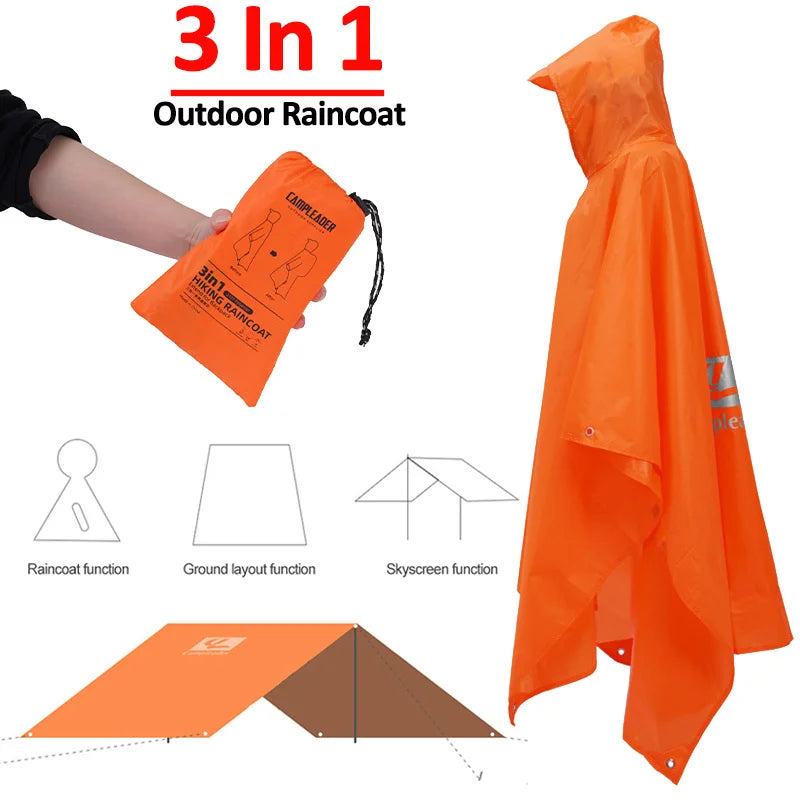 Manteau imperméable d'extérieur 3 en 1, manches longues à capuche, Poncho de pluie imperméable pour moto, Camping, randonnée, voyage, tente