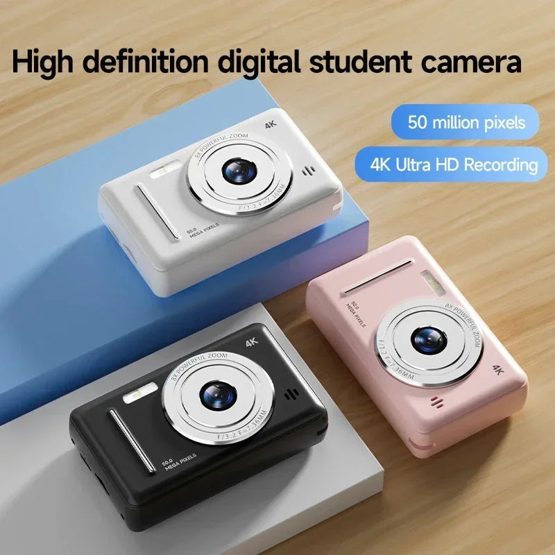 Appareil photo numérique rétro CCD portable — double caméra, flash, 50 MP, mise au point automatique