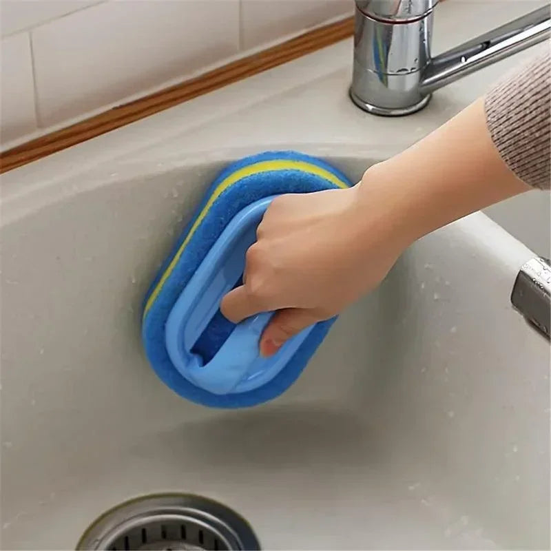 Brosse de nettoyage avec manche, éponge de cuisine épaisse, lingette pour carrelage de salle de bain, outils de nettoyage domestique pour l'élimination des taches