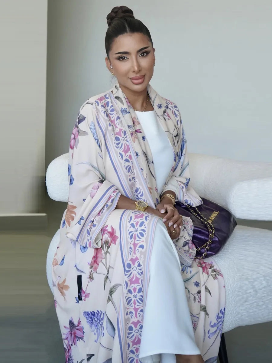 Femmes musulmanes dubaï Abaya luxe imprimé fleuri Kimono Cardigan Hijab Robe longue caftan Ramadan Robe Femme Islam vêtements Kebaya