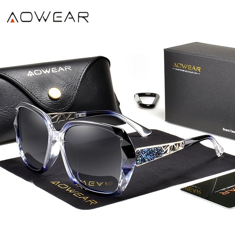 Lunettes de soleil femme polarisées — carré, dégradé, rose miroir, surdimensionné, élégant