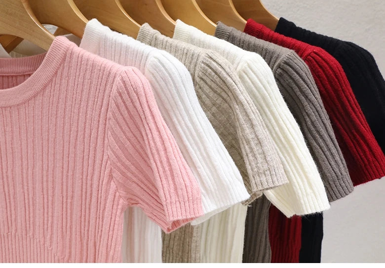 T-shirts d'été 2026 pour femmes – Décontractés, style coréen, tricotés, streetwear, basiques, unis, jeunes et tendance