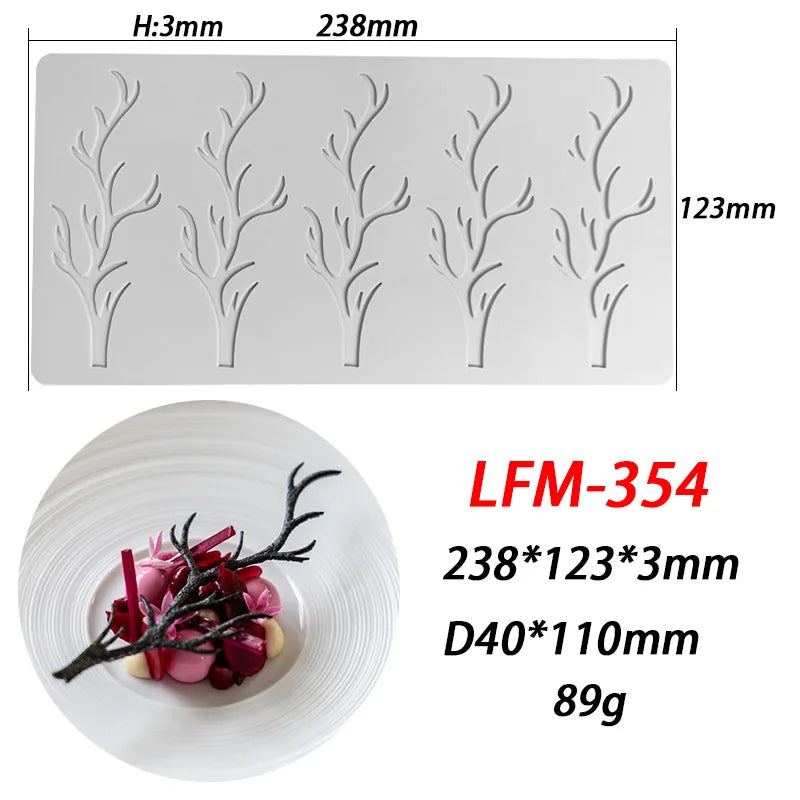 Anneau circulaire en forme de feuille, tampon en dentelle à retournement du sucre, Branches d'arbre, légumes, décoration alimentaire occidentale, Cuisine moléculaire, moule de cuisson en Silicone