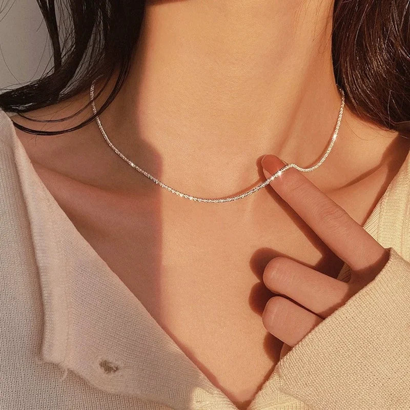 Gargantilla de cadena de clavícula brillante para mujer, color plata popular, joyería fina, regalo de fiesta de boda, nueva colección