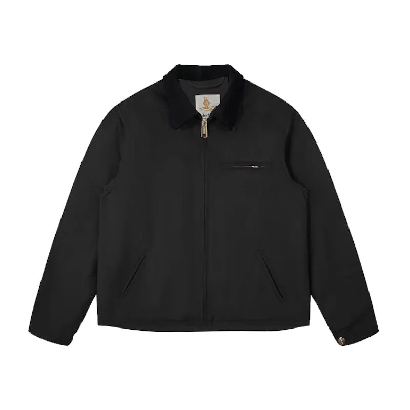 Veste automne-hiver en toile lavée vintage — doublure décontractée, style Detroit, vêtements de travail