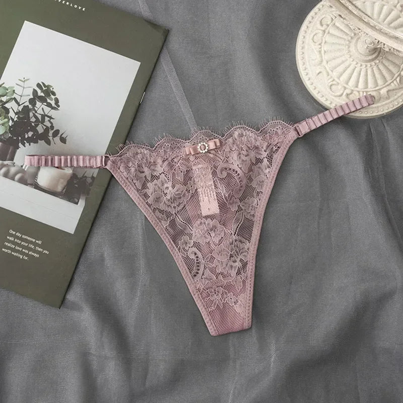 G-String Dentelle Femme — Culotte Lingerie Taille Basse Couleur Unie