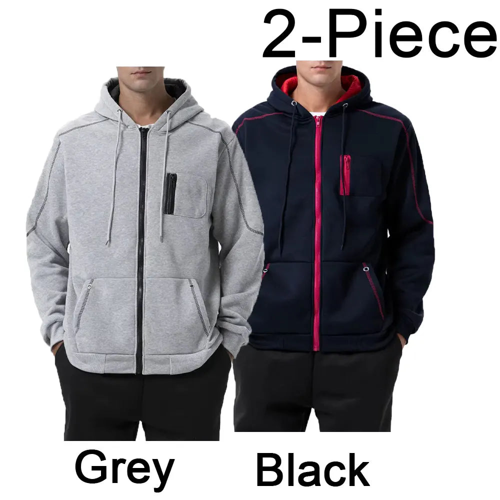 Sweat À Capuche Homme Couleur Bloc Polaire — Noir Blanc Vert Rouge Hiver