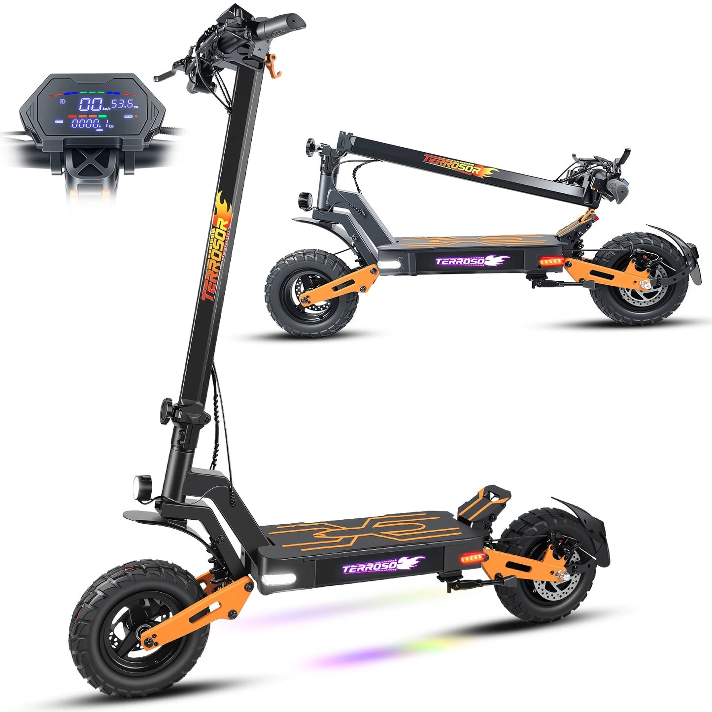 Patinete eléctrico para adultos, motor de 1200 W, e-scooter plegable de hasta 64 km/h y 48 km de autonomía, patinete todoterreno de 11" con doble sus