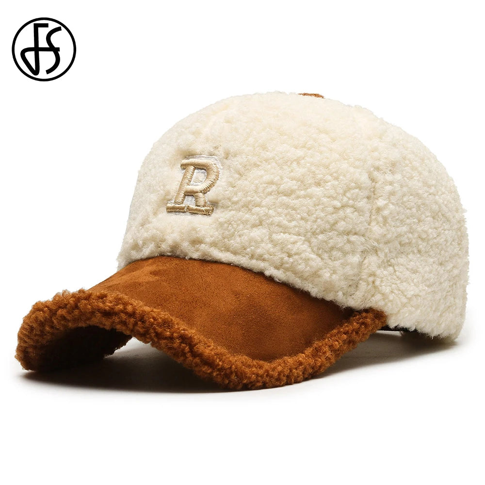 Gorras de béisbol de invierno a la moda en blanco y marrón para hombres, gorros de lujo de lana de cordero para mujeres, sombrero de golf a prueba de viento para exteriores, gorra para hombre
