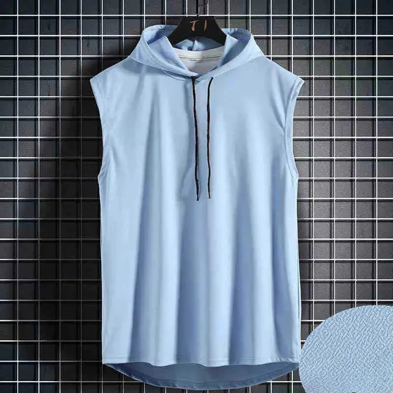 Hombres corbata cuello con capucha sin mangas chalecos masculino verano suelto sólido camiseta Hip Hop tops