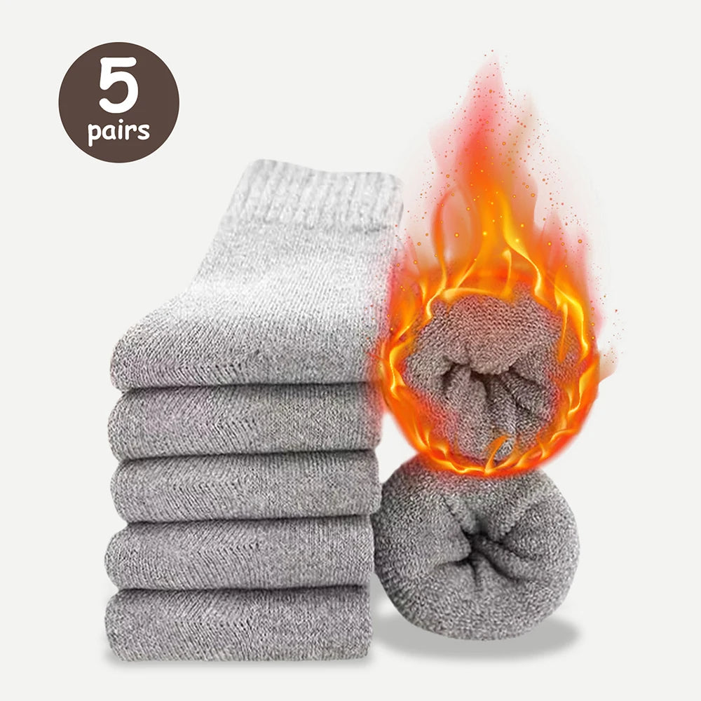 3/5 pares de calcetines cálidos para hombre, calcetines de rizo gruesos a media pantorrilla, calcetines anticongelantes para botas de nieve, elásticos, color liso