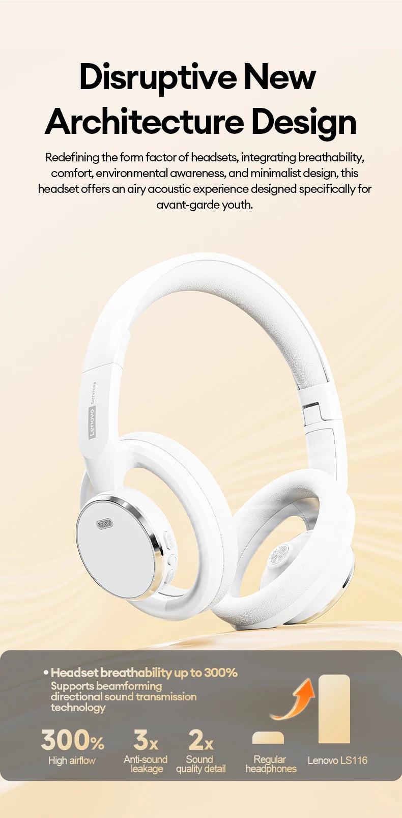 Auriculares gaming inalámbricos Bluetooth 6.0 Lenovo, auriculares plegables deportivos, auriculares supraaurales con micrófono HD, regalos LS116