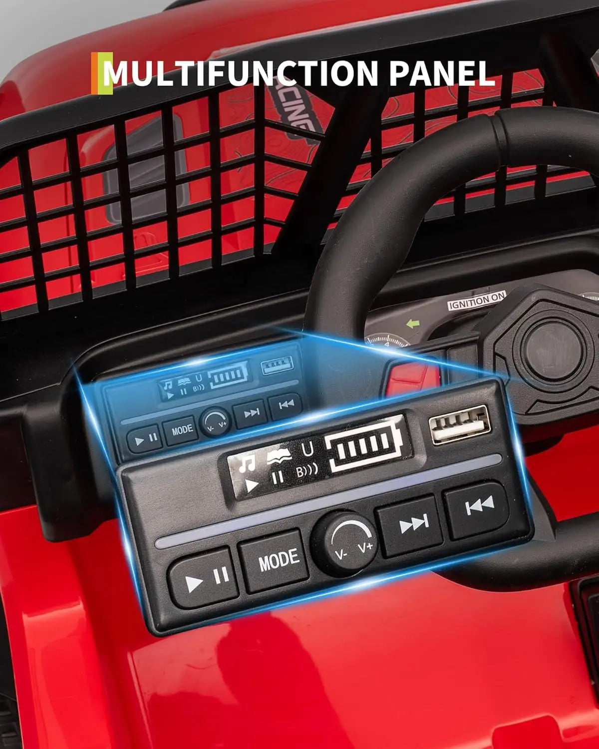 Coche camión para niños de 12V con control remoto parental, 3 velocidades, freno de emergencia, luces LED, música y bocina, vehículos eléctricos para niños