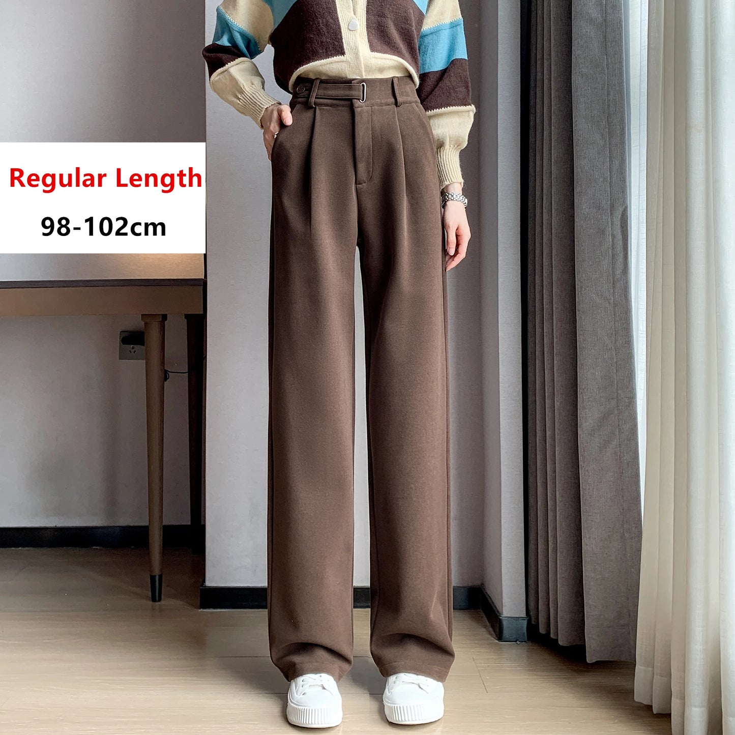 Seoul Autumn/Winter Thickened Wool Casual Loose Full Length Trousers 2025 New Button High Waist Chic Wide Leg Pants Women