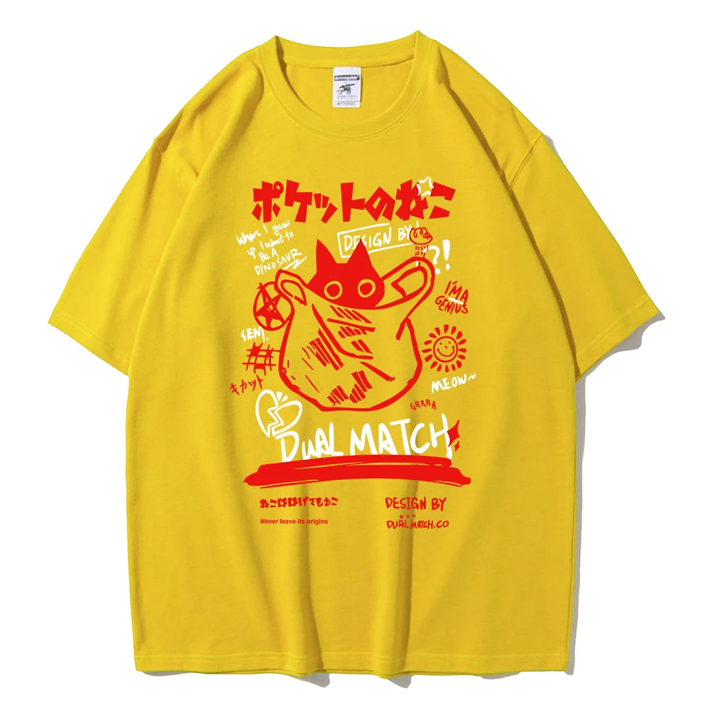 Hombres Mujeres Camisetas de Dibujos Animados 2024 Verano Harajuku Kawaii Gato Impreso Manga Corta Camisetas Pareja Streetwear Ropa Suelta Tops Y2K
