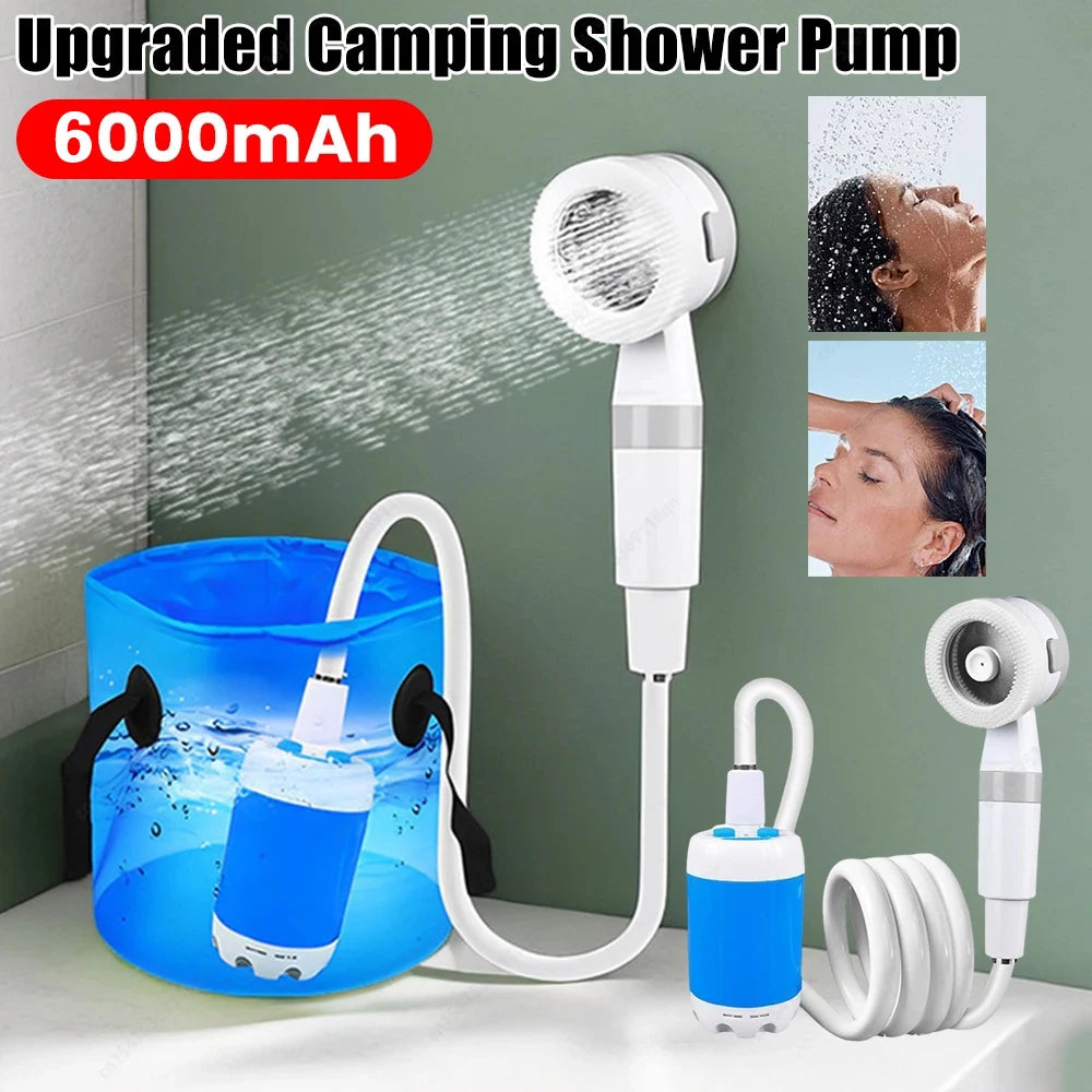 Pompe de douche de Camping Portable avec affichage numérique, 4000mAh, pompe de douche électrique Rechargeable améliorée, dortoir de plage de Camping