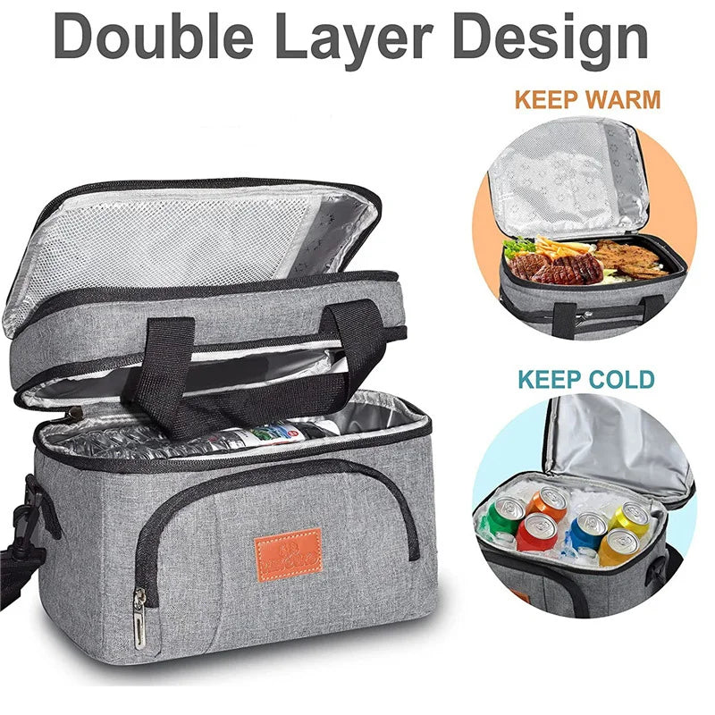 Sacs à déjeuner isothermes multifonctionnels à Double couche pour femmes et hommes, boîte à déjeuner de pique-nique de voyage de grande capacité avec bandoulière