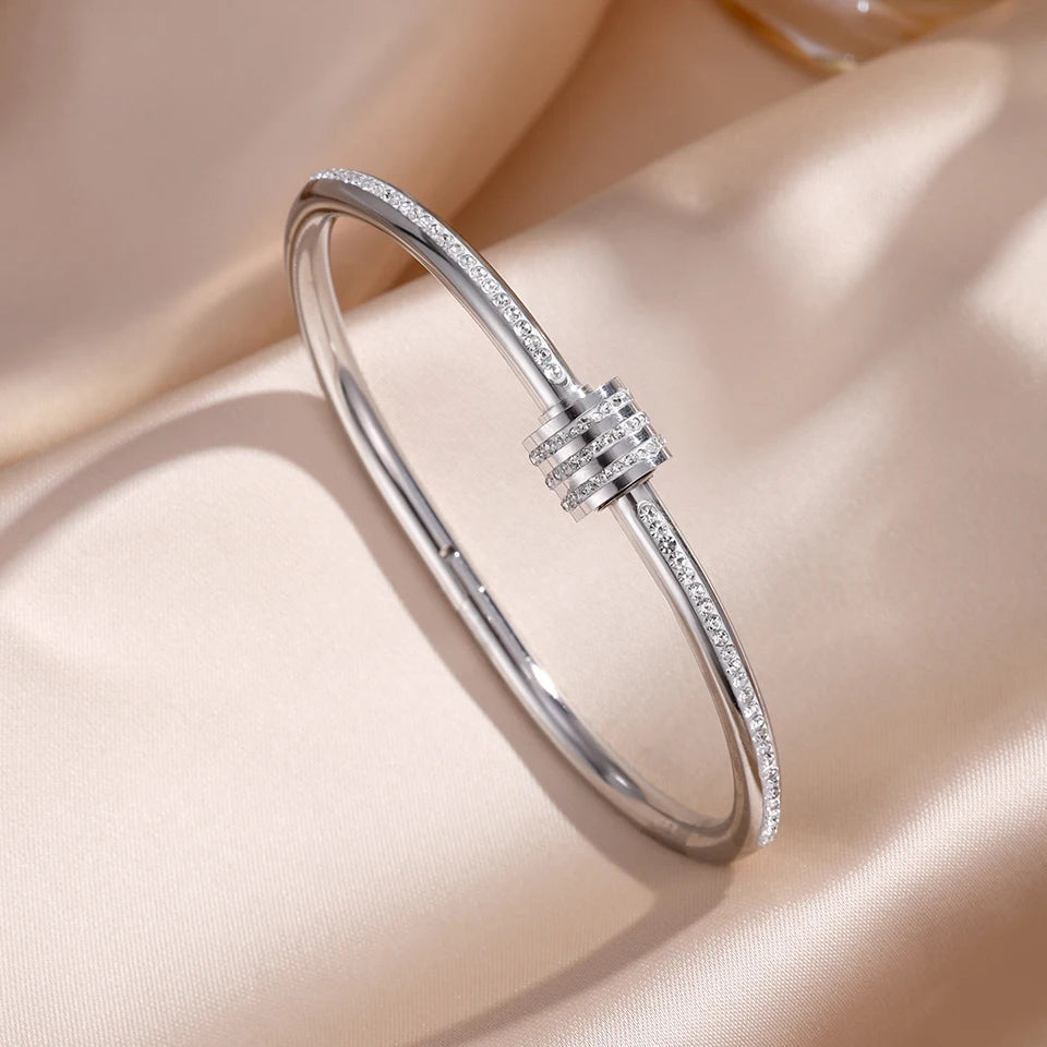 ZAKOL 5/1 piezas conjunto de pulseras de acero inoxidable con incrustaciones de circonita brillante para mujer, brazaletes apilables de moda que no se decoloran, joyería de regalo