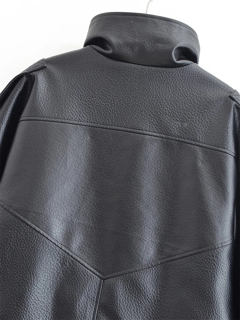 Veste femme automne 2025 nouveau noir à manches longues galets Faux cuir veste moto Style personnalité mode