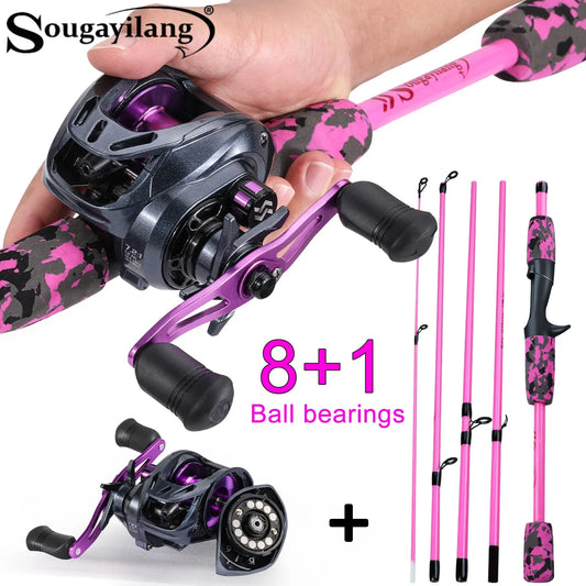 Sougayilang leurre pêche Combo 5 Sections 170CM canne à pêche en Fiber de carbone et 8 + 1BB Baitcasting moulinet voyage ensemble de pêche Pesca