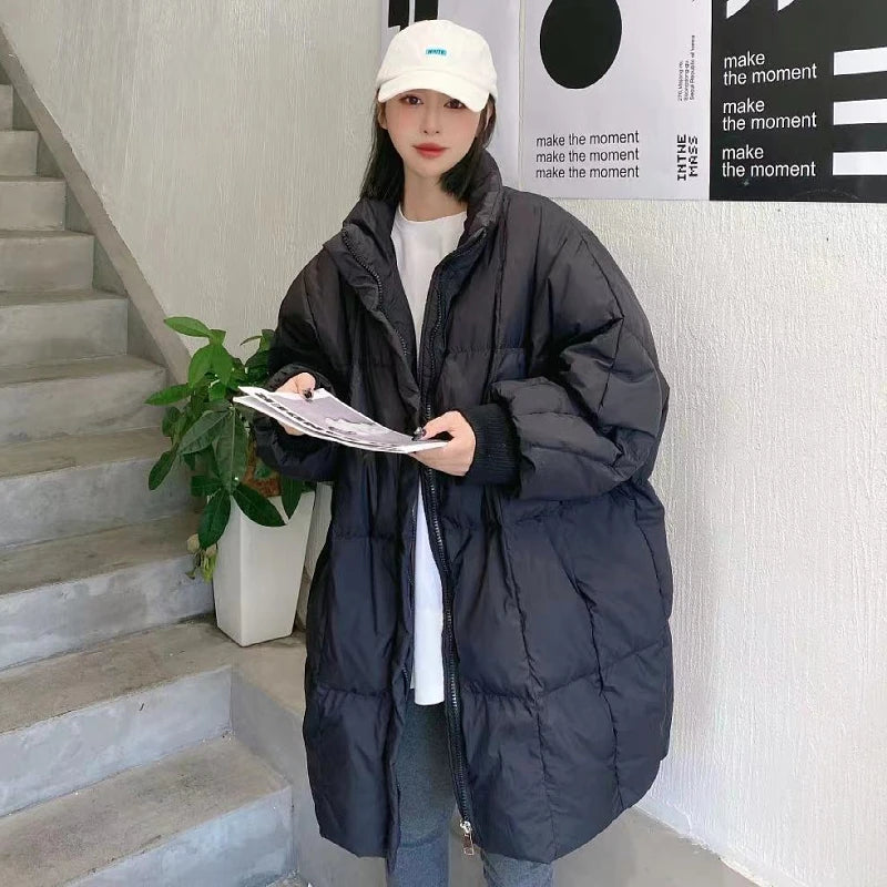 Abrigo de invierno de algodón casual para mujer, ajuste holgado coreano, longitud media, estilo Hong Kong, ropa exterior de moda