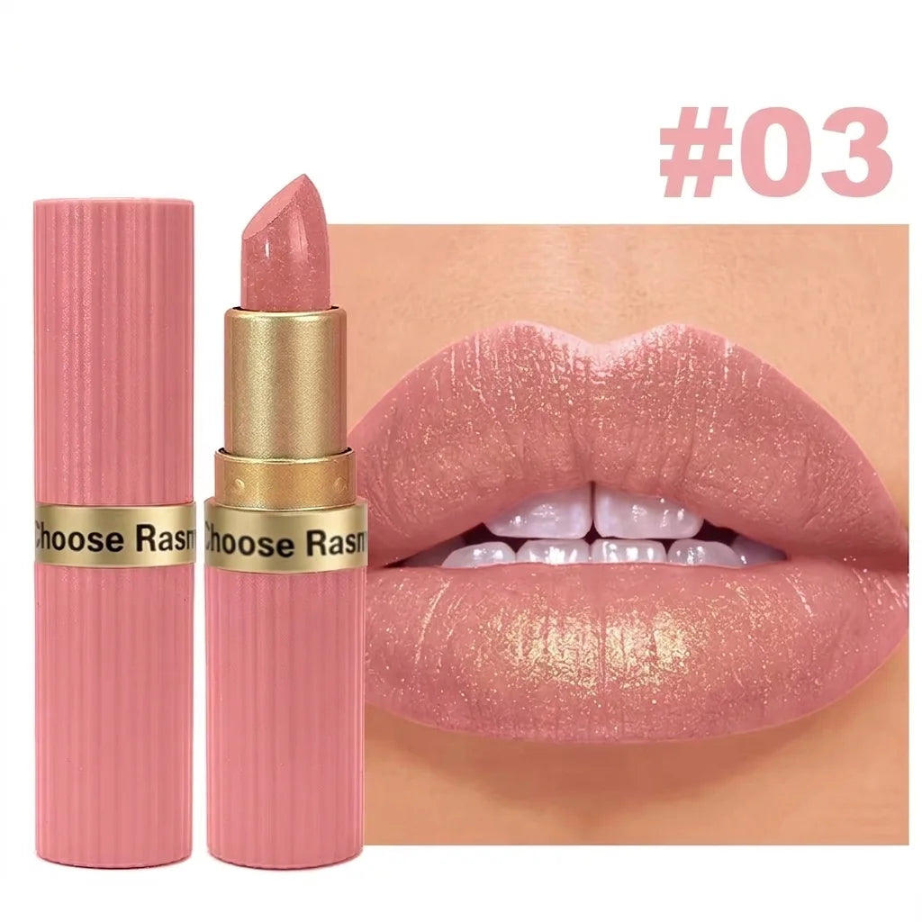 Rouge à lèvres velours rose nacré, métallique, imperméable, longue durée, mat, scintillant, diamant, maquillage cosmétique pour femmes