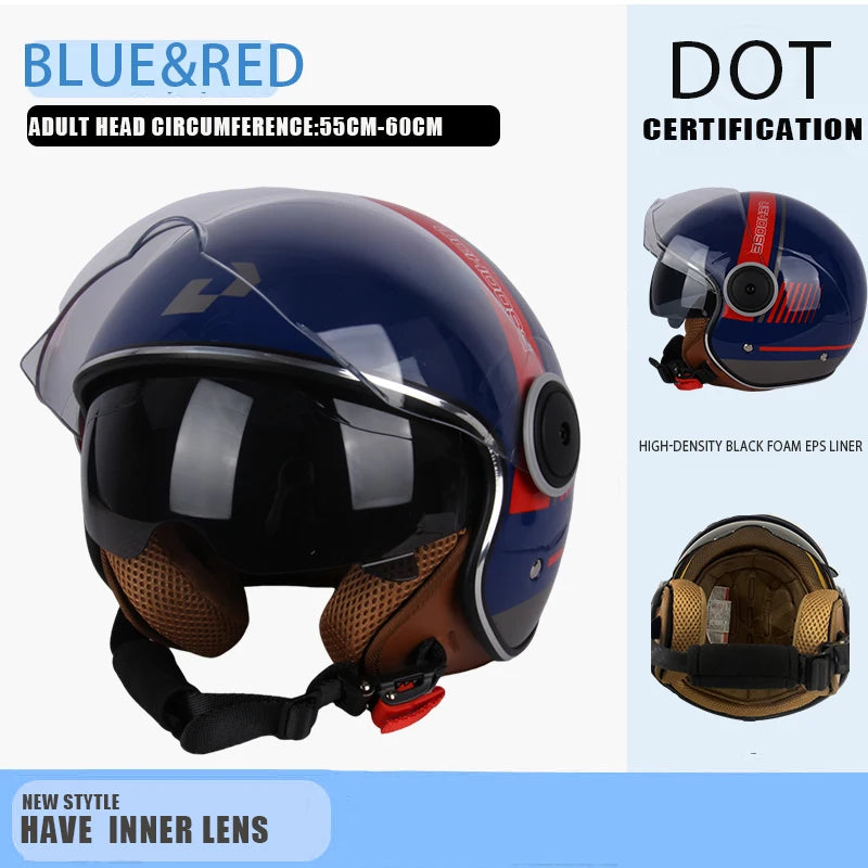 Casque Moto Ouvert Vintage Rétro DOT 3/4 — Cruiser Homme Femme