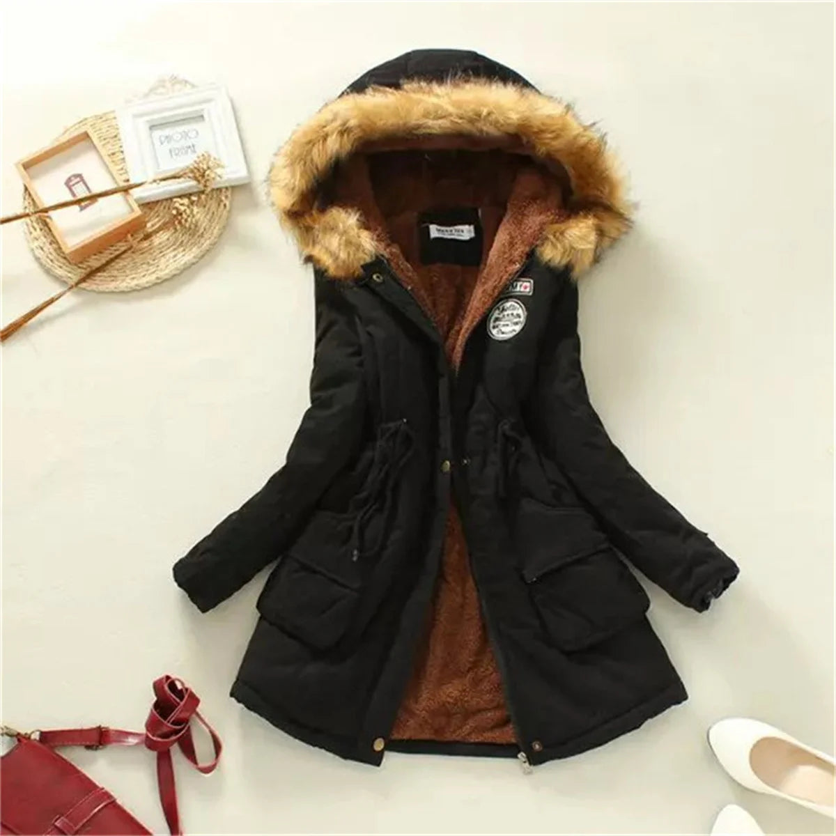 Veste d'hiver à capuche doublée polaire pour femme, manteau chaud rembourré avec cordon de serrage, Parkas coréen décontracté, Streetwear, vêtements d'extérieur bouffants