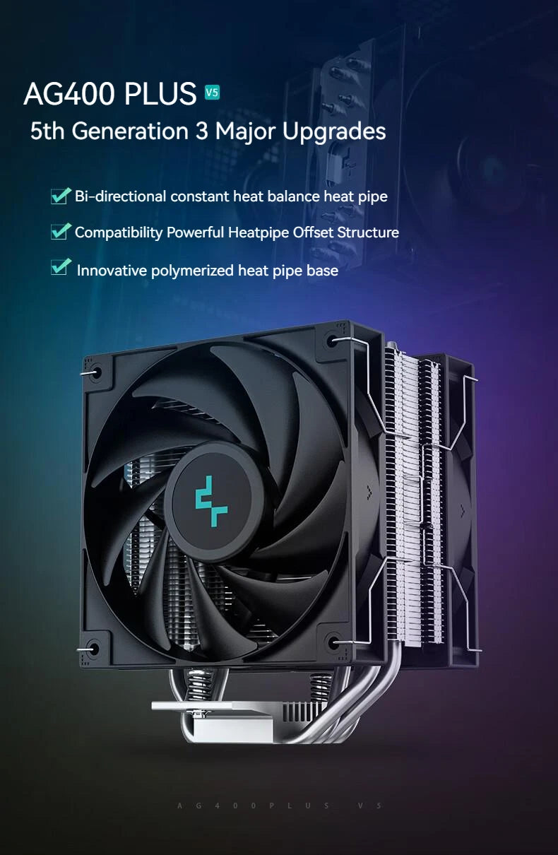 Refroidisseur de processeur DeepCool AG400 Plus 4 caloducs double ventilateur 220W, ventilateur 120mm, refroidisseur d'air pour processeur LGA1700 1851 AM5 AM4, radiateur de refroidissement par air