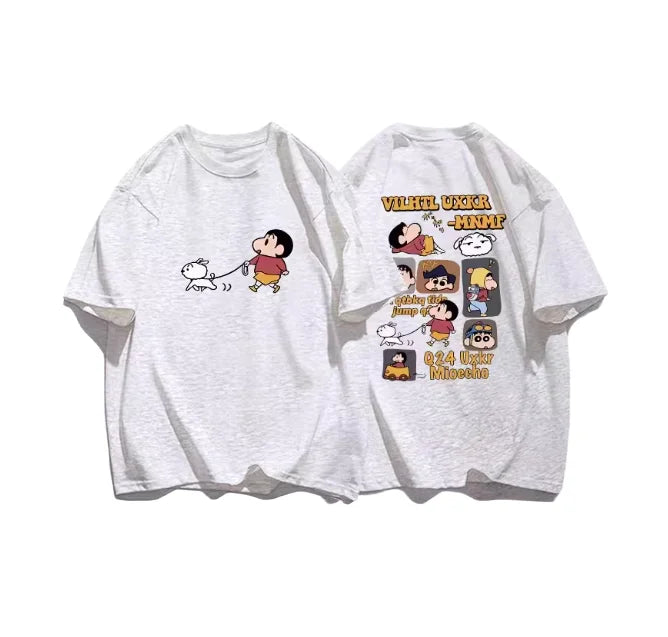 T-shirt décontracté oversize imprimé 100% coton — dessin animé, été 2026, adultes, enfants, Y2K