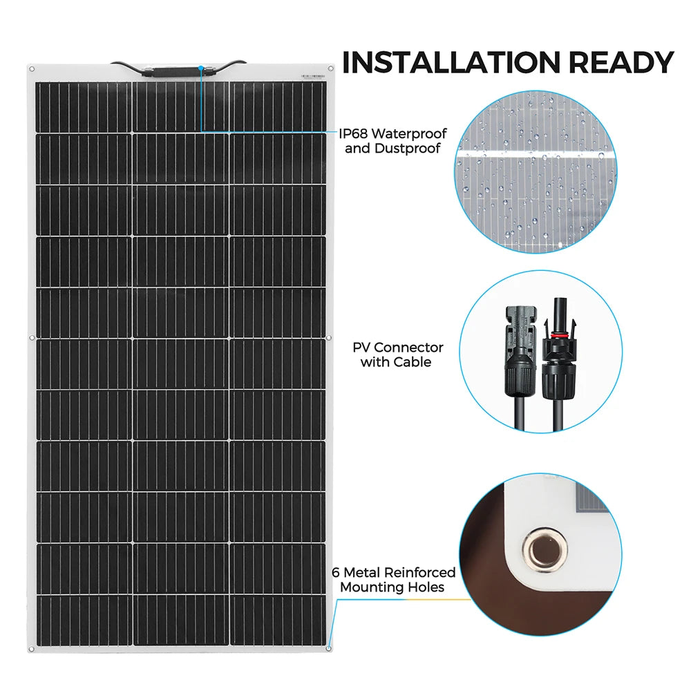 Panneau solaire souple 120W 12V monocristallin — semi-flexible, camping-car, van, bateaux, surfaces inégales
