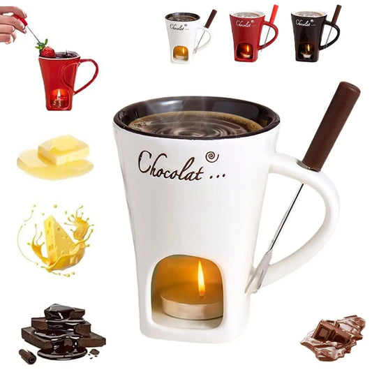 Taza para Fondue de Chocolate de 130ml, vela europea, taza de cerámica, calentador de alimentos, queso, taza de café creativa con tenedor, fiesta de Navidad