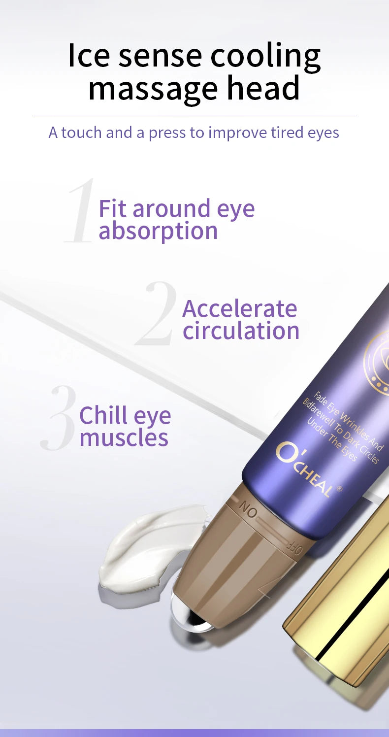 O'CHEAL – Crema antiarrugas para ojos con bola rodante, secado rápido, hidratante, ácido hialurónico, suero refrescante para ojos, atenúa las líneas finas