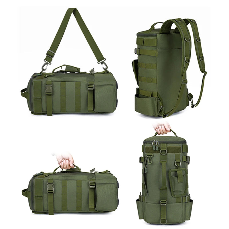 Sac à dos de pêche tactique, sac de matériel avec porte-canne, rangement d'équipement de poisson Molle Camping randonnée sac multifonctionnel en plein air