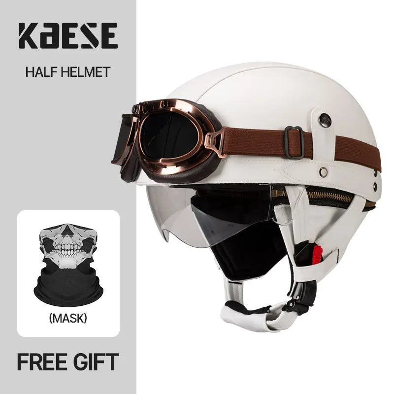 Casque Moto Demi-Visage Vintage DOT — Homme Femme Scooter Été Noir Marron