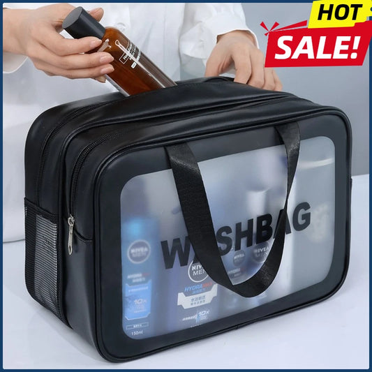 Sac de Maquillage PU Transparent — Séparation Sèche-Humide Voyage & Fitness