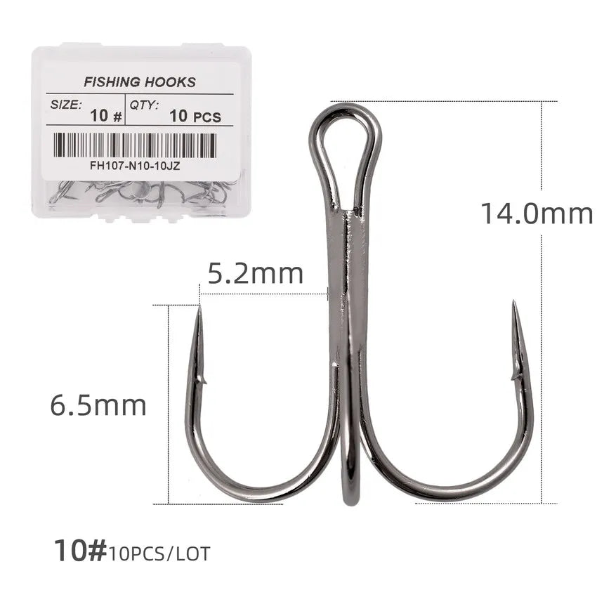 Hameçons triples de pêche aiguisés blancs, matériel de pêche au poisson, outils et accessoires, 10 pièces/boîte