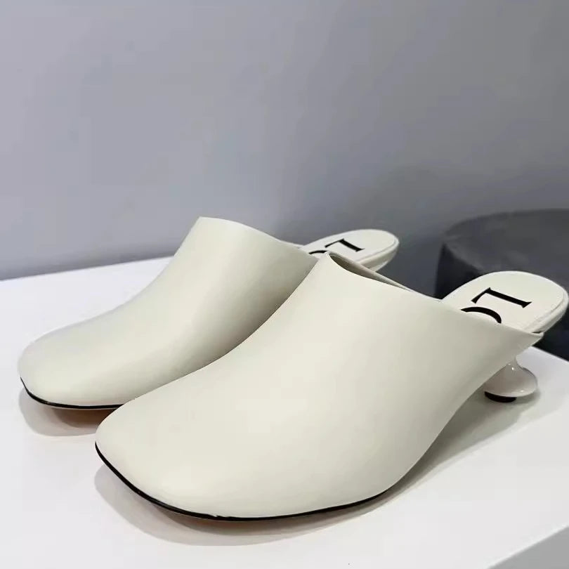Pantoufles Bout Carré Mi-Talons Femme — Cuir Mule Élégante Printemps