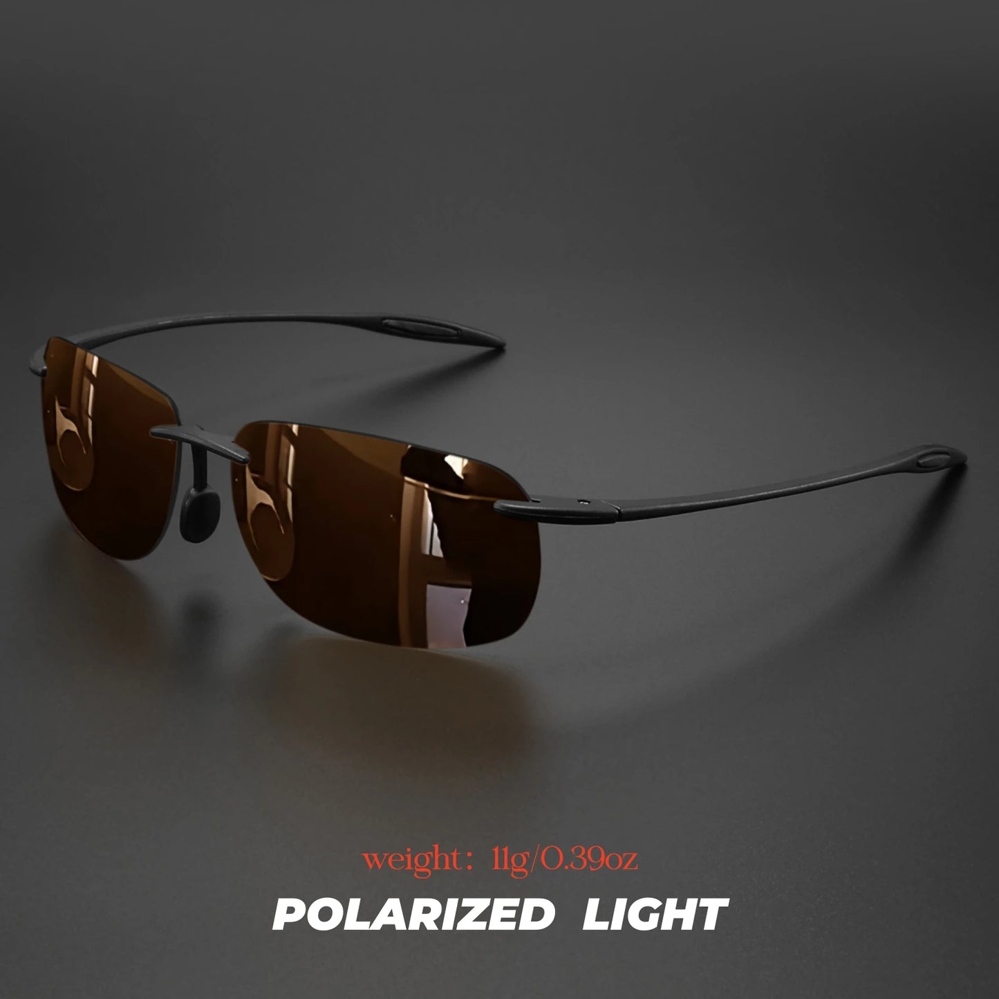 Lunettes de soleil polarisées sans cadre TR90 ultra légères 11 g – Coupe flexible et confortable, forme carrée pour la conduite, la pêche et l'extérieur