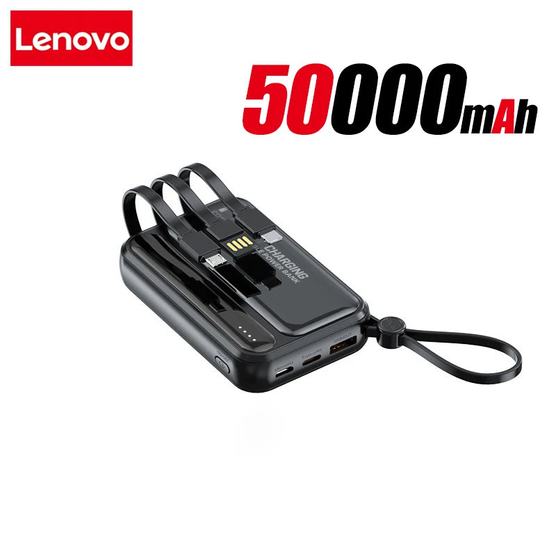 Batería externa Lenovo 120W 500000mAh de gran capacidad con 4 cables en 1, pantalla digital inteligente, batería portátil ligera para iPhone, nueva