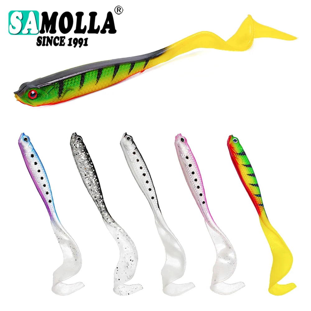 4 pièces/lot appâts de ver souples, appâts de bar à longue queue, leurre de pêche réaliste 4 pièces leurre de pêche Wobblers de gabarits 12.5cm 55g Shad t-tail