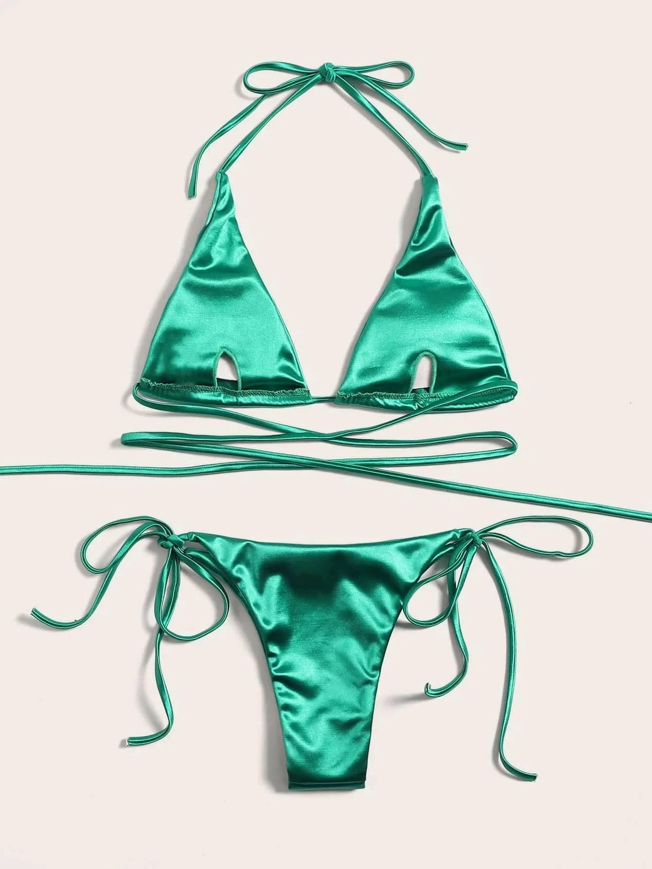Licou brésilien métallique Satin Bikini femmes maillots de bain femme maillot de bain deux pièces Bikini ensemble coupe haute maillot de bain maillots de bain