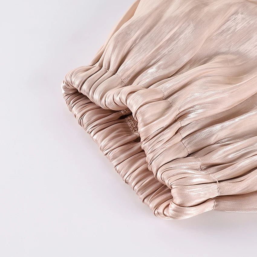 Linad élégant rose crêpe ample Bloomers pour femme rue Chic plissé pantalon femme automne Vintage taille haute pantalons longs 2025