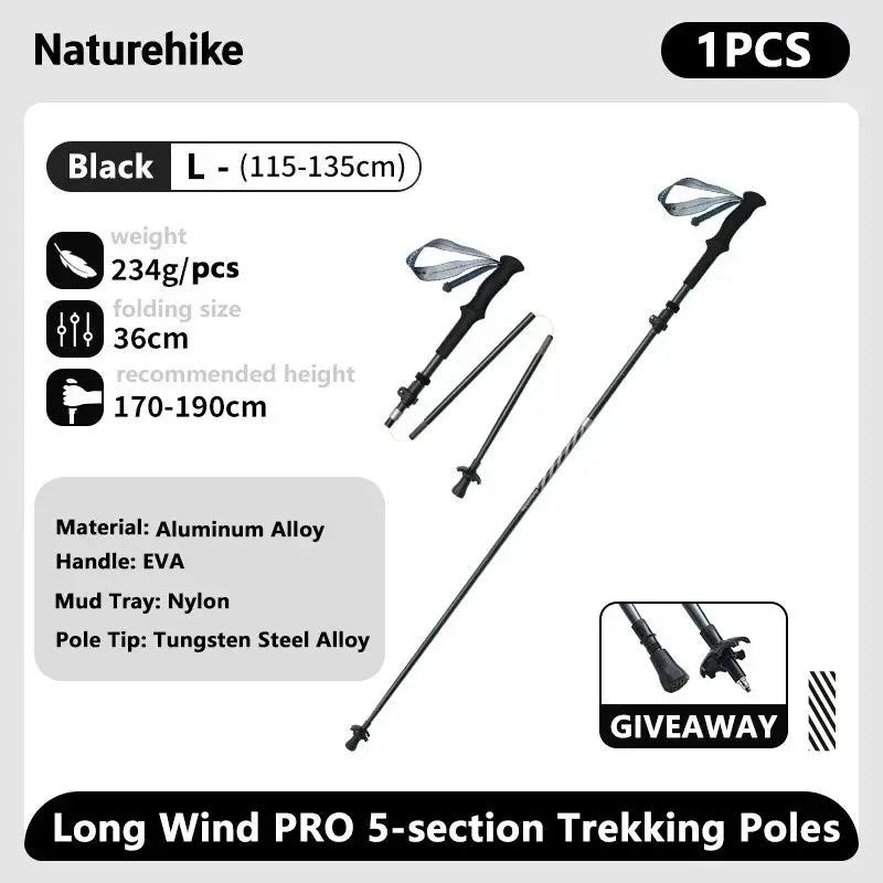 Naturehike bâtons de Trekking en Fiber de carbone 5 Sections bâtons d'escalade pliants portables randonnée en plein air bâtons de marche pliables