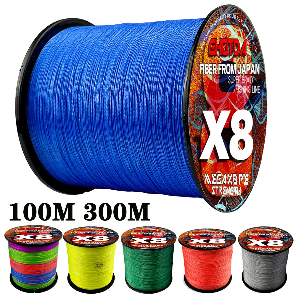 GHOTDA LURE FISH X8 lignes de pêche 300M 100M 8 brins fils tressés Multifilament PE ligne pour carpe cordon de pêche 18LB-78LB lisse